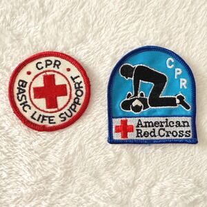 Vintage American Red Cross CPR Basic Life Support Embroidered Patch Set 2pc